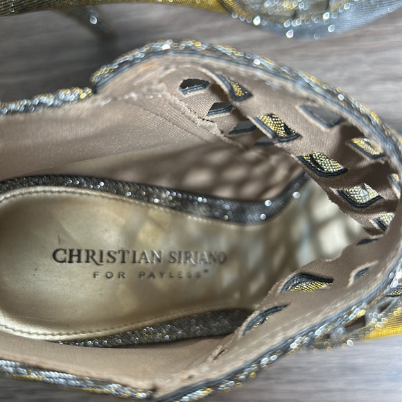 CHRISTIAN SIRIANO OPEN TOE METALLIC HIGH HEELS SHIMMERY SANDALS IN SIZE 8.5 - Picture 7 of 8